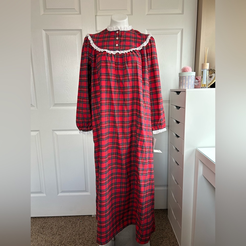 Lanz of Salzburg Red Tartan Long Nightgown